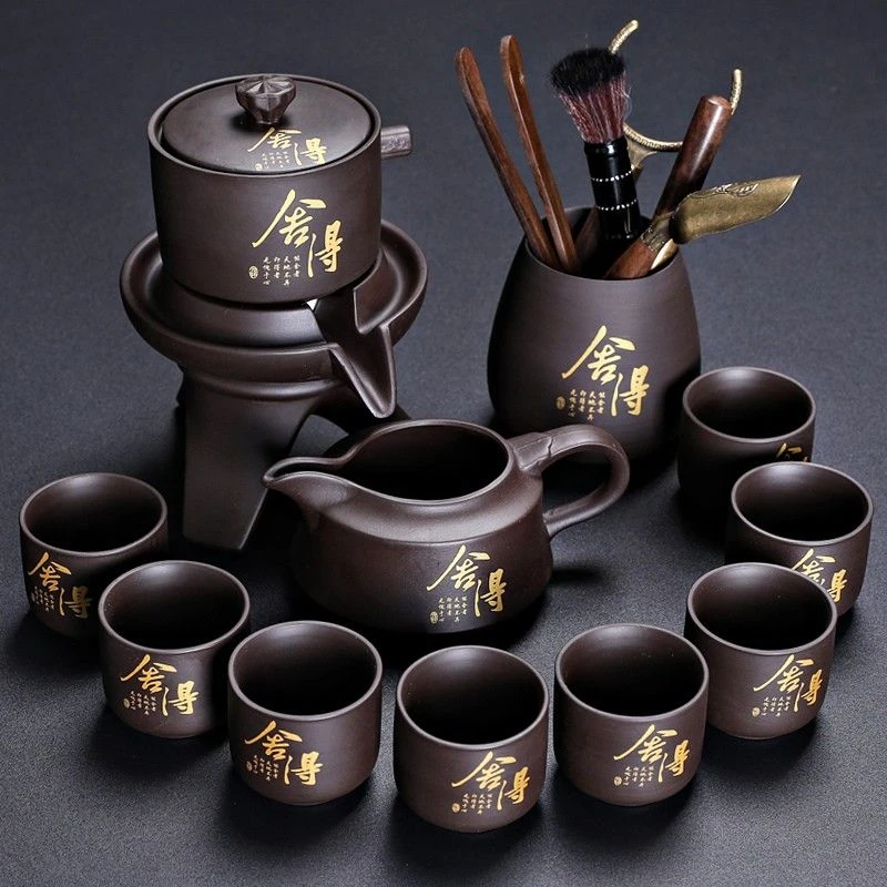 新款紫砂功夫自动茶具懒人防烫石磨旋转轻奢高档泡茶道家用茶壶