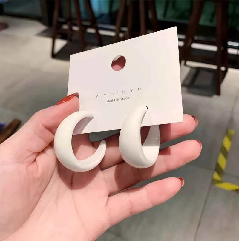 合金亚克力耳饰 A113法式C型耳钉玫瑰的故事黄亦玫925同款耳环