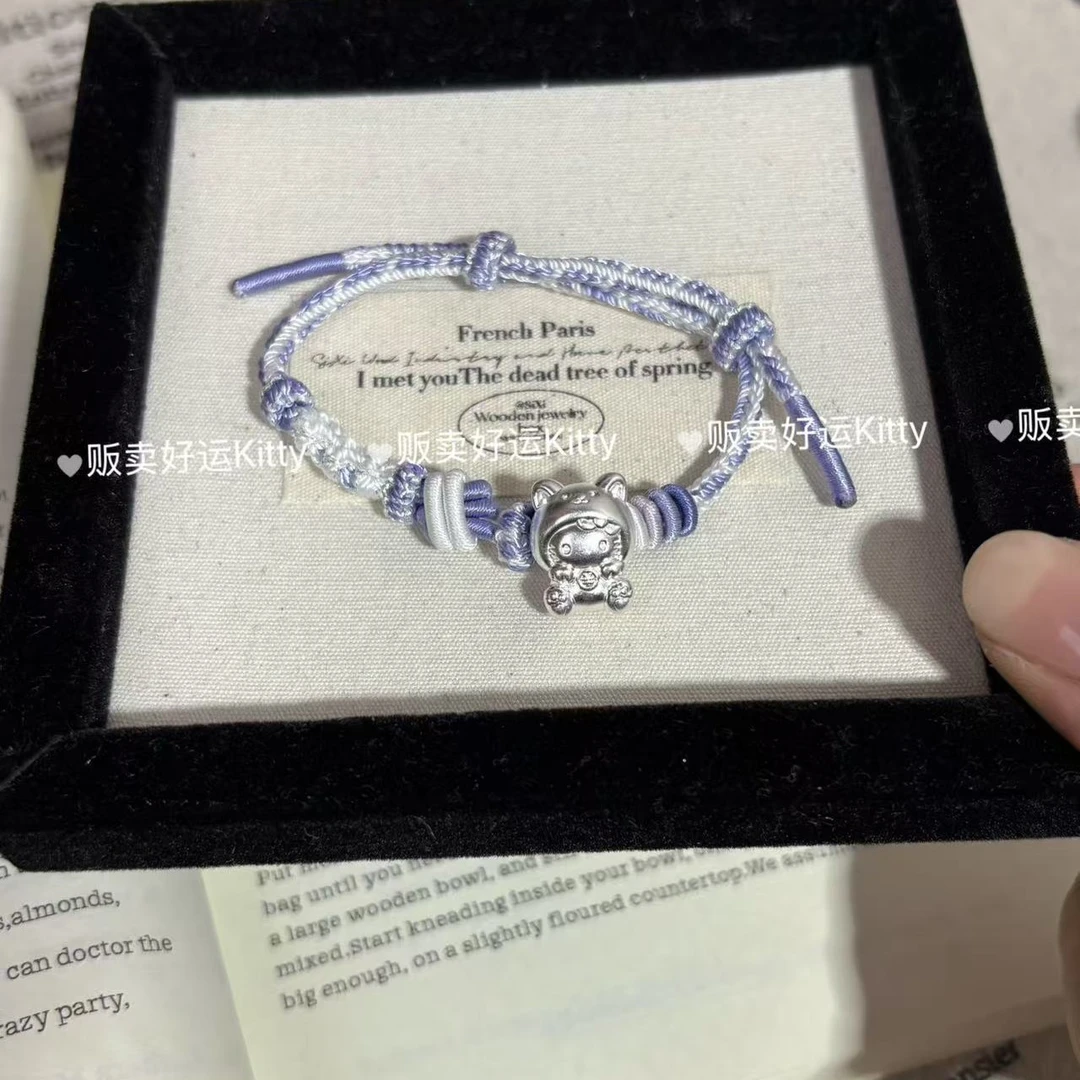 足银手链 纯银足银999Kitty猫帕恰狗小众百搭足银手链编织
