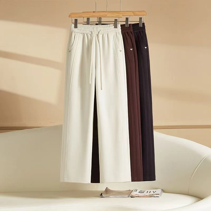 #9835 休闲直筒裤女松紧腰宽松显瘦遮肉弹力窄版阔腿裤
