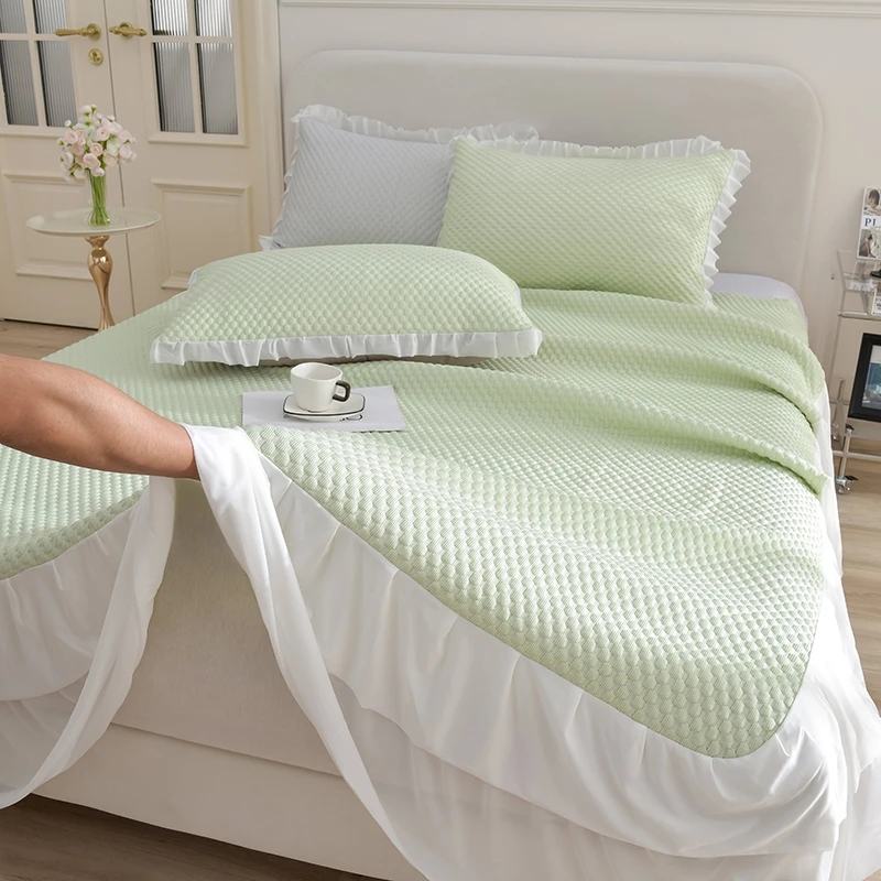 夏季花边冰豆豆床裙款冰丝席凉席三件套蕾丝花边冰丝席可机洗水洗