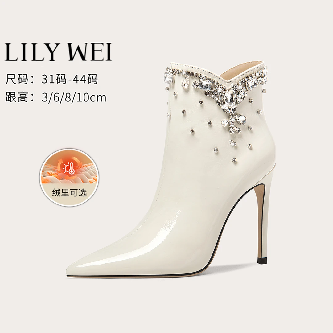 Lily Wei【清萤】小众原创高水钻踝靴加绒可选时装高跟短靴大码41