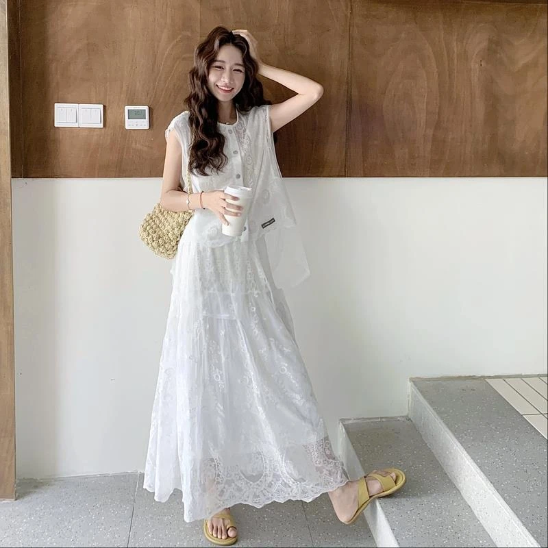 今年流行法式浪漫蕾丝套装裙女刺绣背心2025夏季新款半身裙两件套