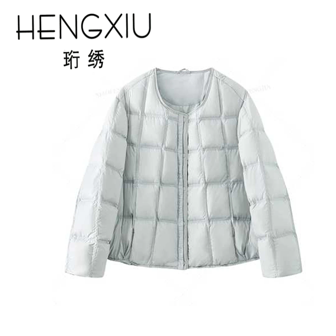 珩绣2025冬季新款90白鸭绒豆腐块简约时尚纯色羽绒服250879-1