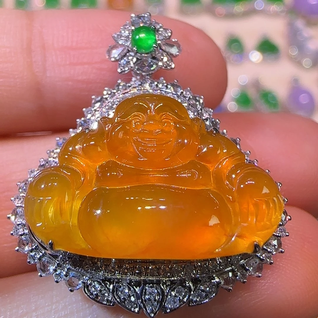 翡翠18K金镶嵌吊坠(不含链)