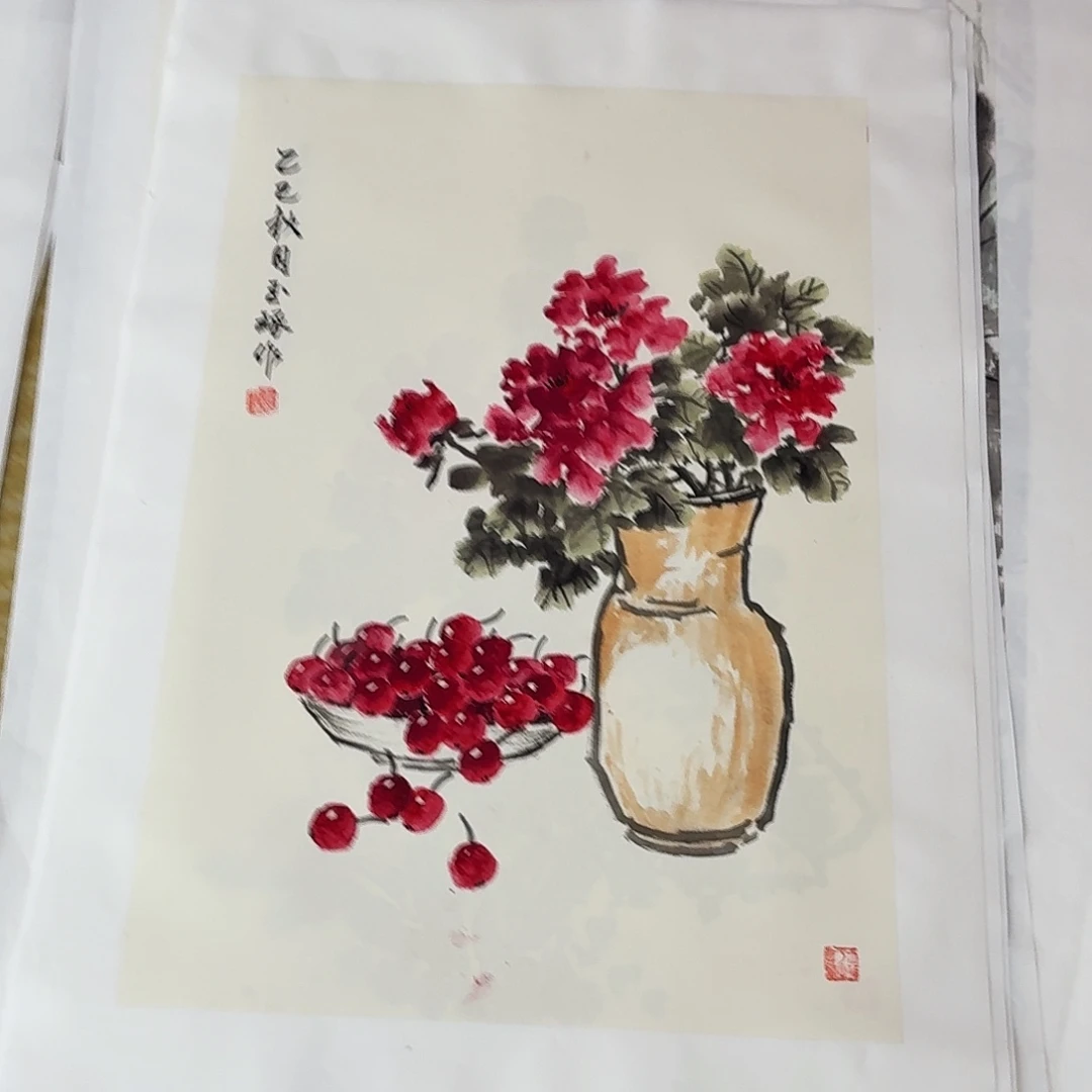 国画微瑕四尺三开手绘做哦