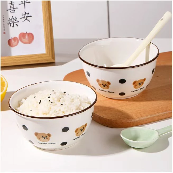 加厚釉下彩小熊4.5英寸米饭碗3只