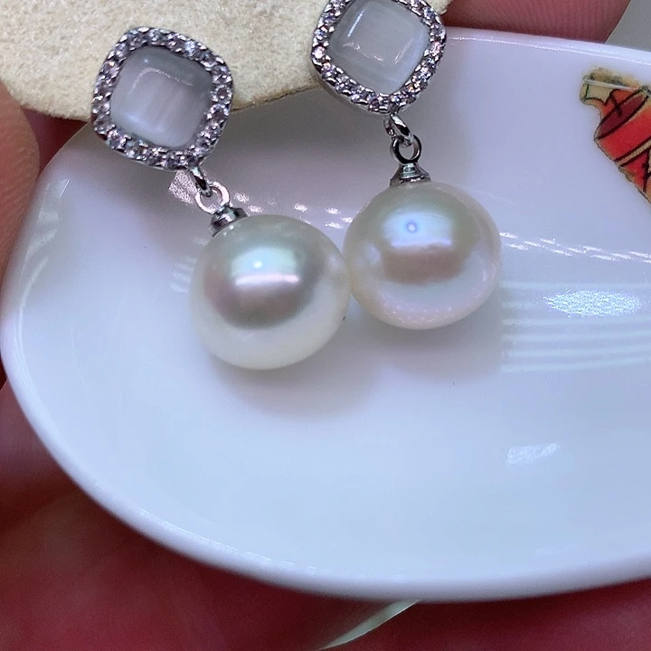 银S925镶嵌耳饰淡水珍珠
