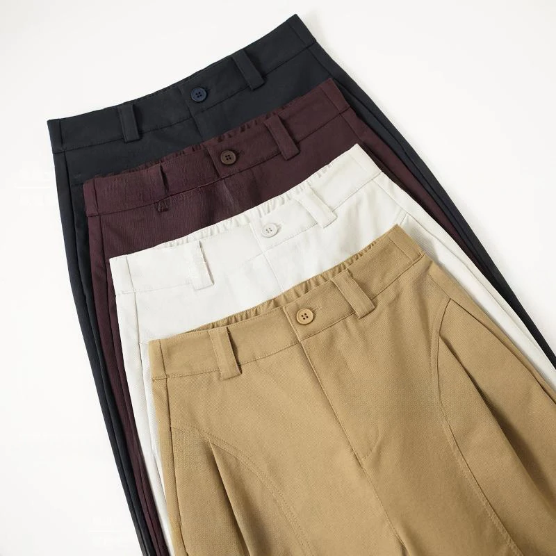 贝斯裤~潮流侧压褶窄版阔腿裤~秋季新款宽松直筒裤时尚女裤子