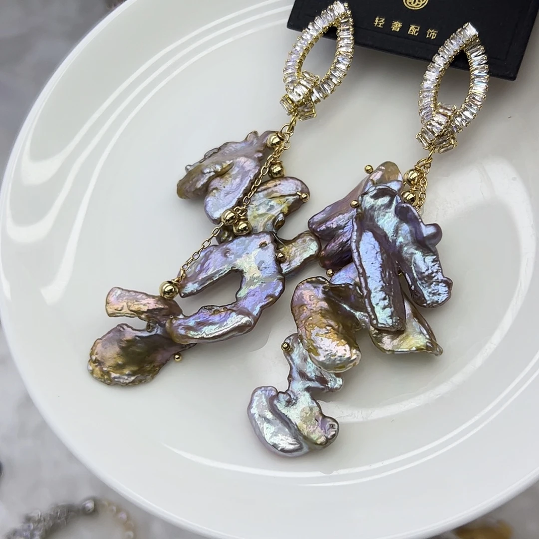 淡水珍珠银S925镶嵌耳饰