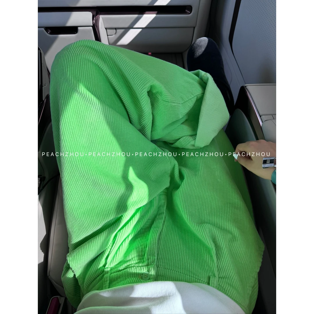 『PEACHZHOU』灯芯绒双褶裥坑条直筒宽松直筒休闲裤百搭慵懒阔腿裤