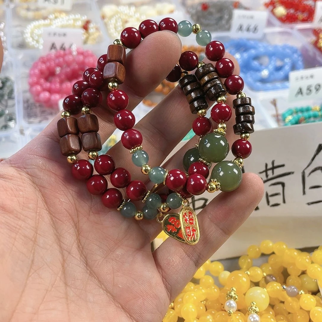 檀香木手串银S925镀金镶嵌