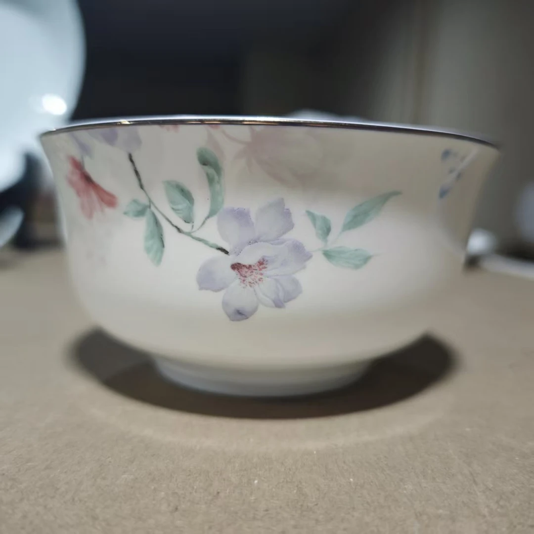 A670⑧】烟花三月系列金钟碗浅盘唐山骨瓷家用餐具