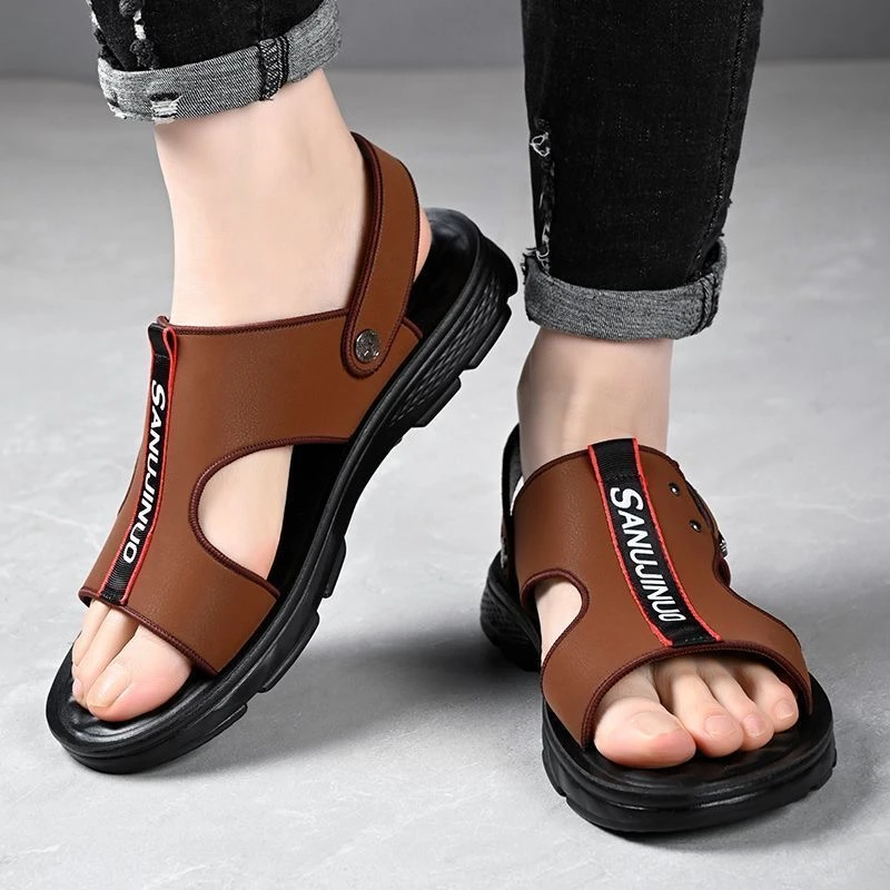 夏季凉鞋男款软底防滑中老年人沙滩鞋户外休闲驾车两用凉拖鞋