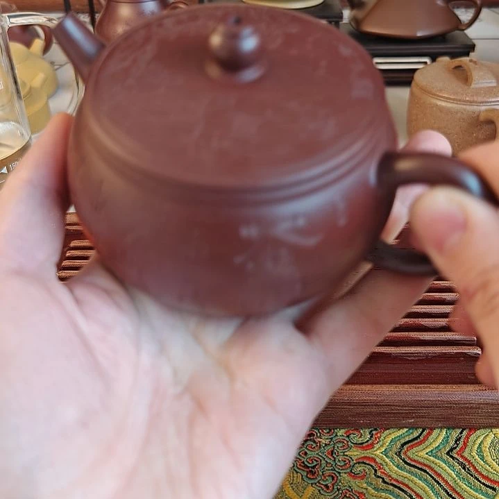 紫砂茶壶紫泥观沧海刻绘井栏