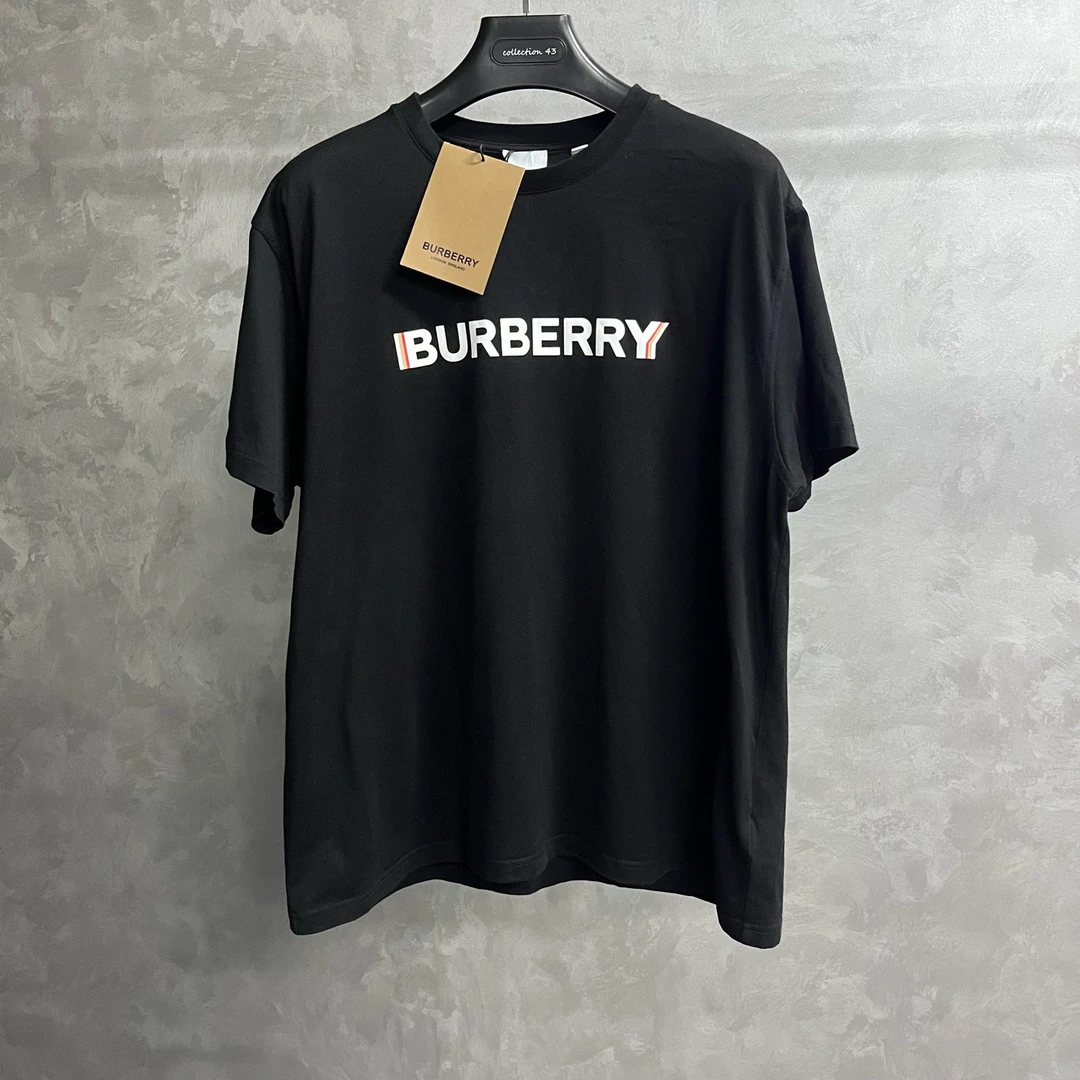 burberry 黑色字母Logo印花休闲圆领短袖/L