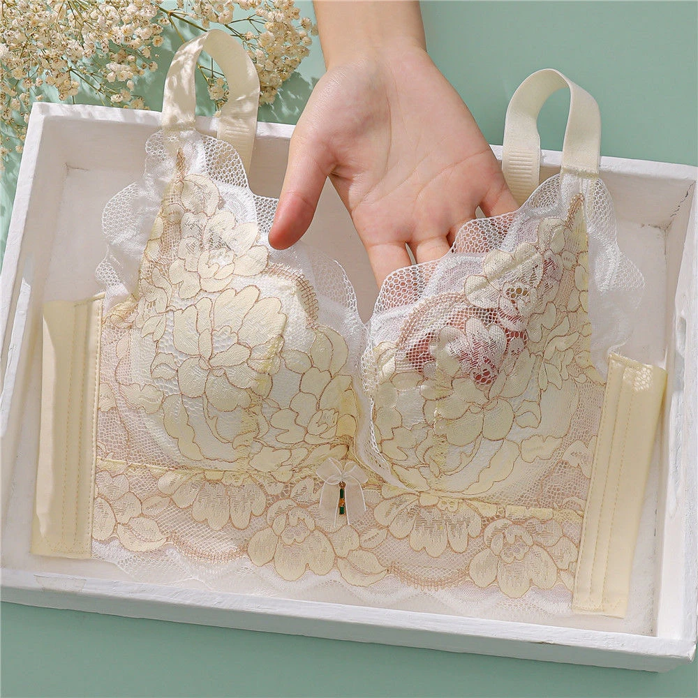 【托玛琳按摩颗粒颗】院线小胸收副乳调整型无钢圈花朵文胸内衣