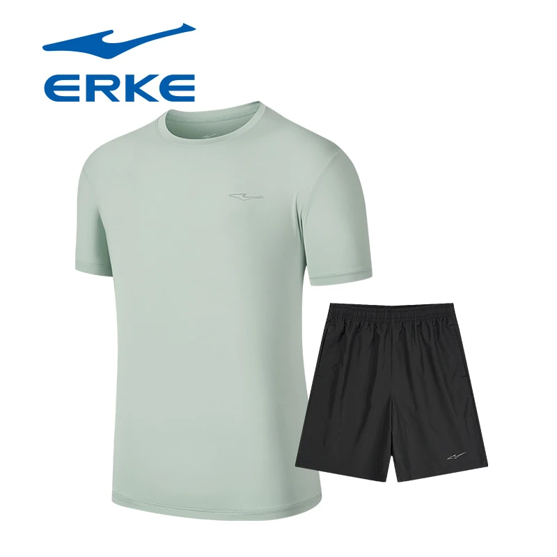 鸿星尔克运动套装男士冬季健身跑步透气速干冰丝短袖t恤短裤套装