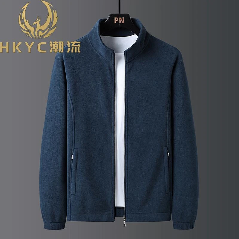 HKYC男士运动衫绒衬里夹克男士中老年爸爸休闲运动户外上衣开衫