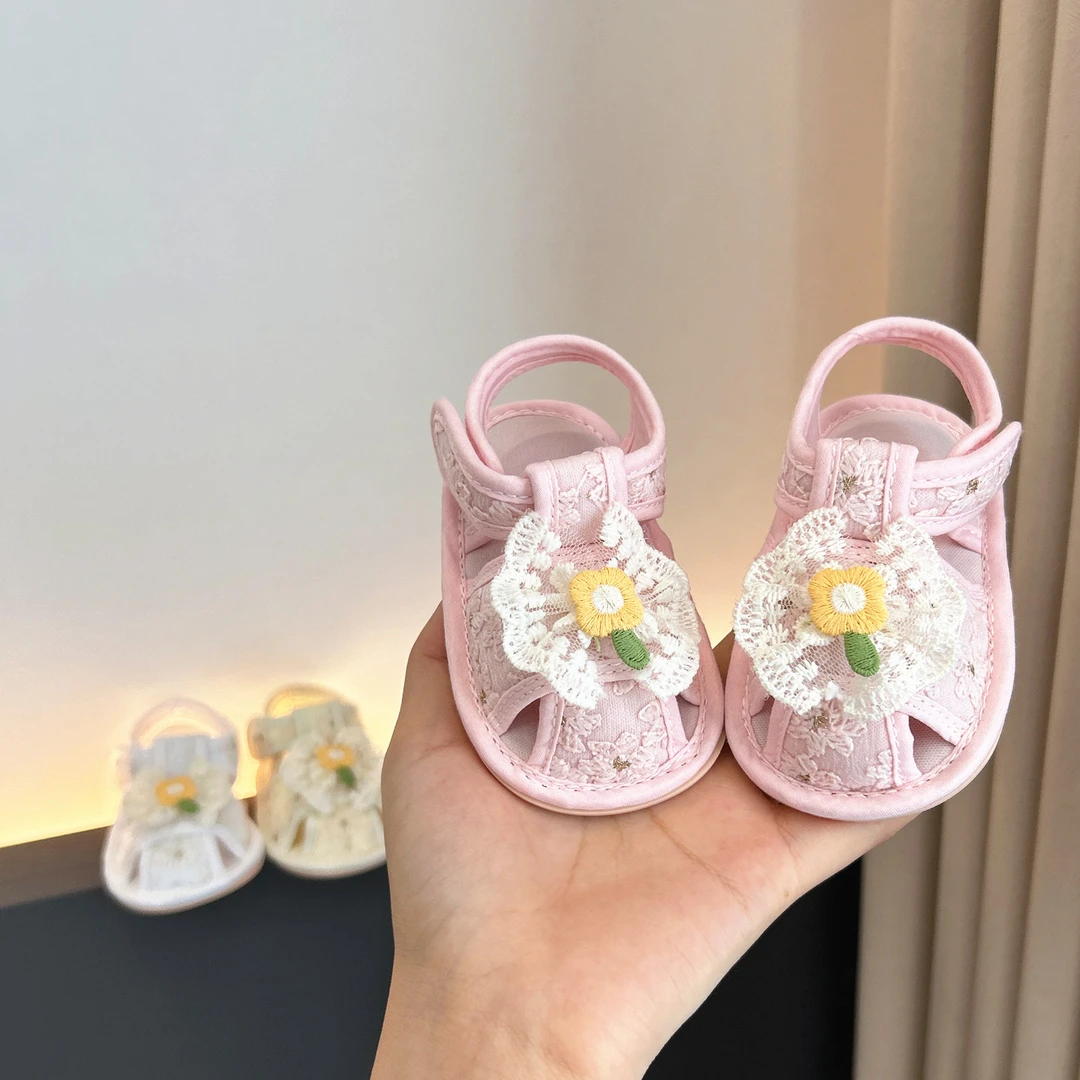 夏季一岁宝宝鞋子蕾丝公主学步鞋6-8-9-12个月防踢防滑透气凉鞋