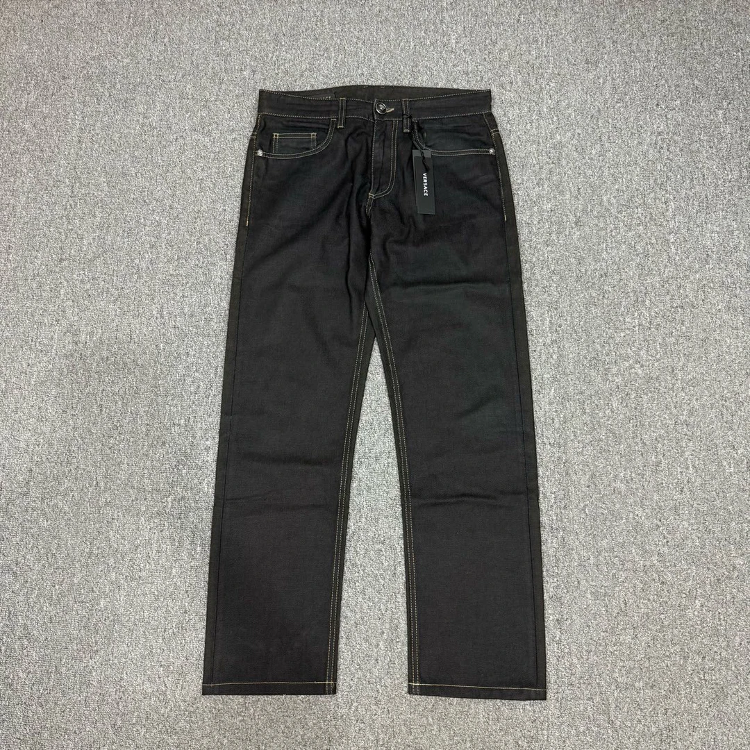 99新 VERSACE/范思哲 13984787黑色背后拼皮美杜莎人像牛仔裤31码