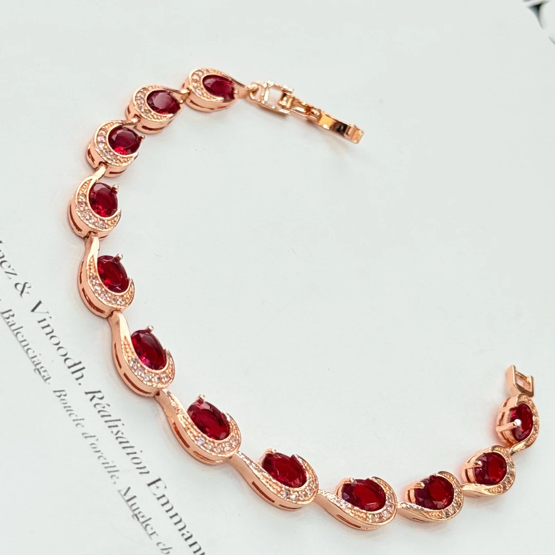 铜合金锆石手链 铜合金手链金色红色轻奢时尚百搭款式气质经典