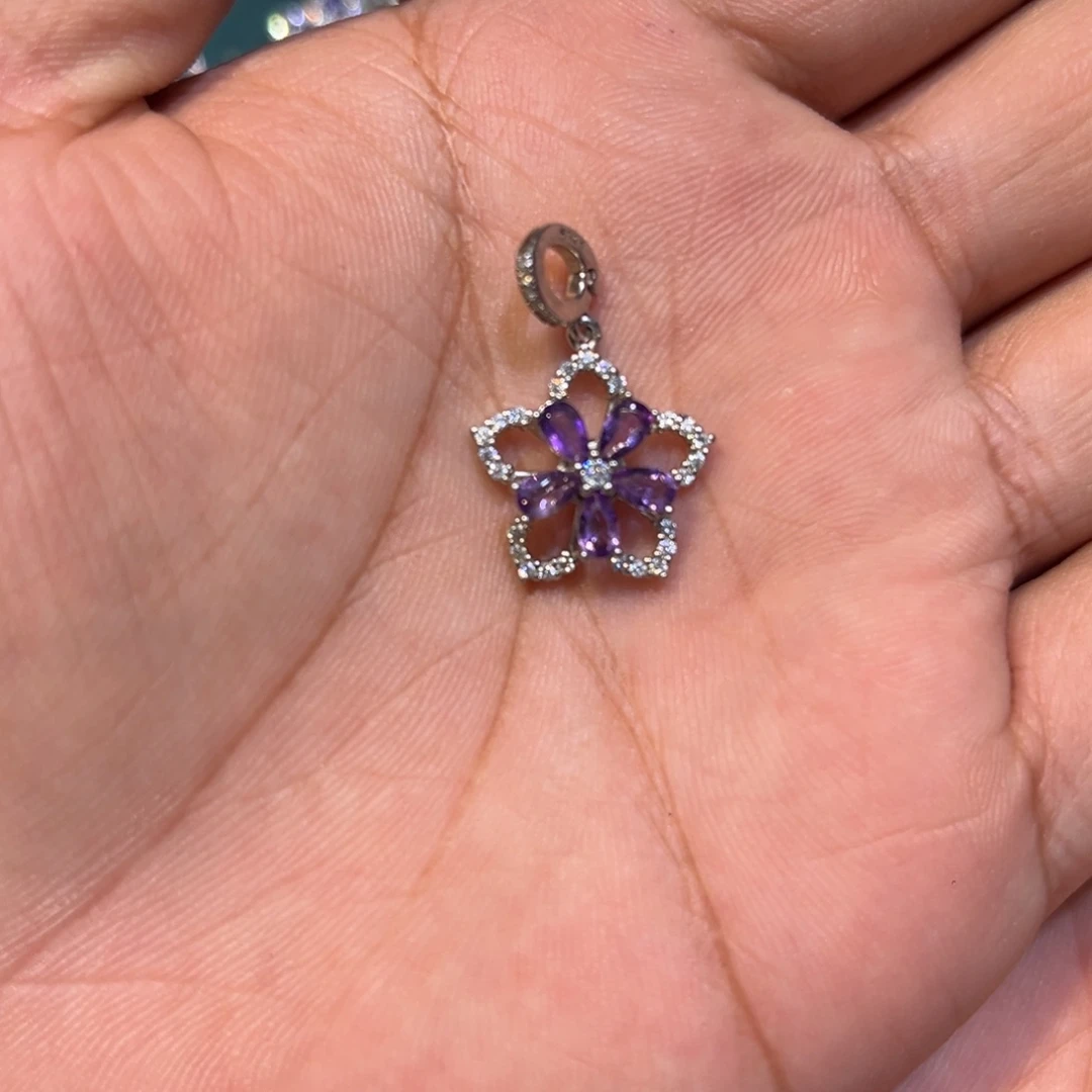津***津吊坠(不含链)紫晶银S925镶嵌