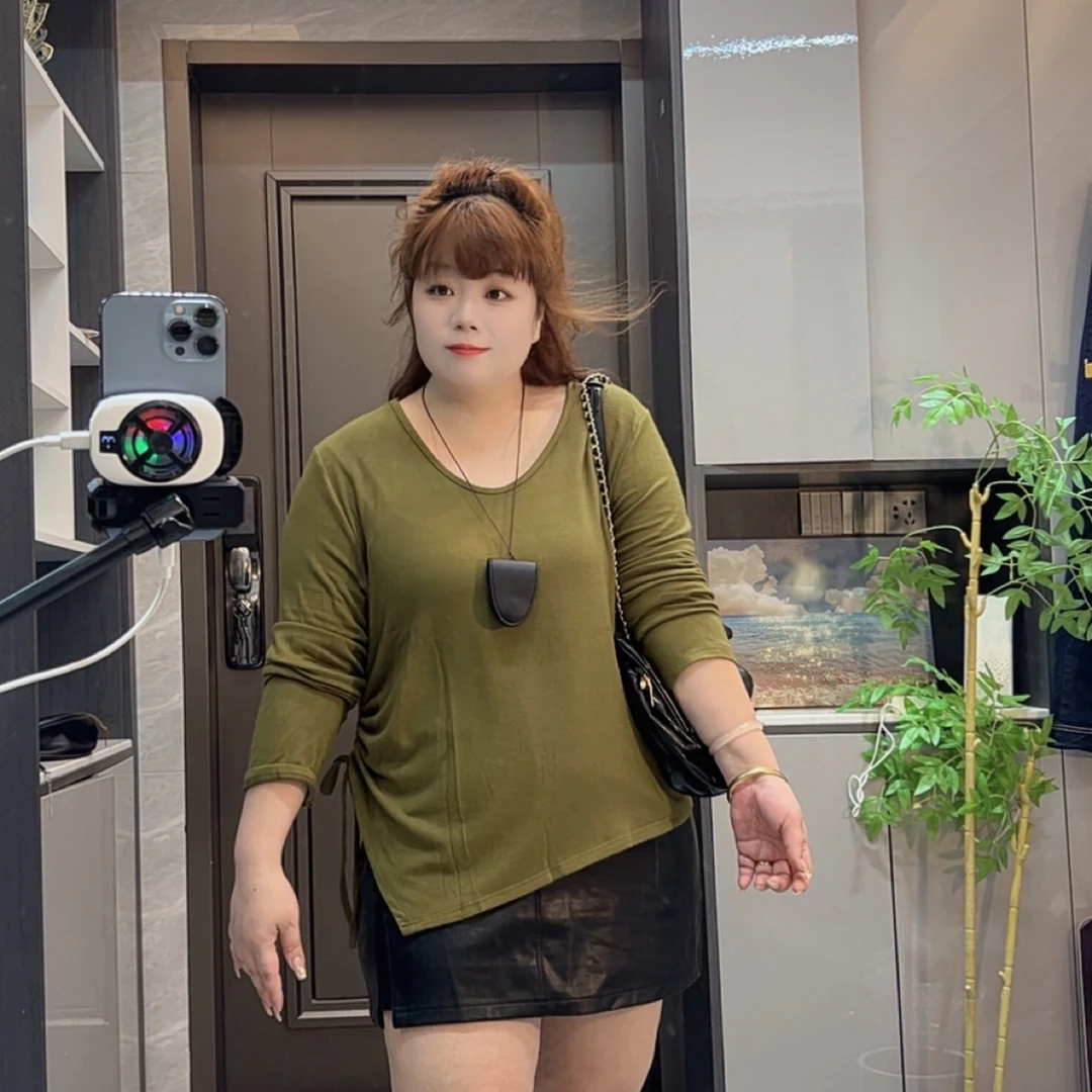36013 秋装新款设计感v领不规则抽绳显瘦气质长袖T恤