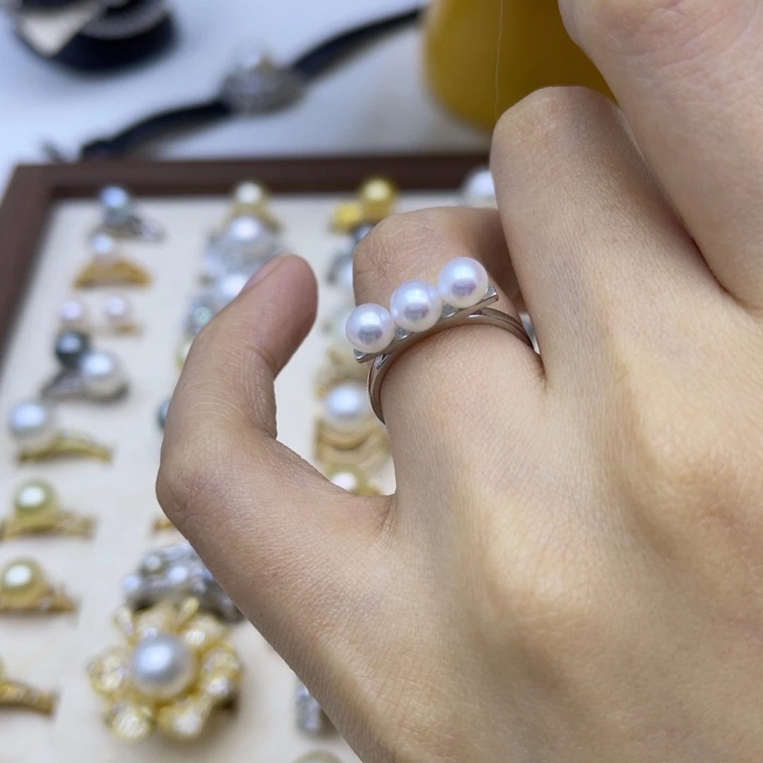 银S925镶嵌戒指淡水珍珠