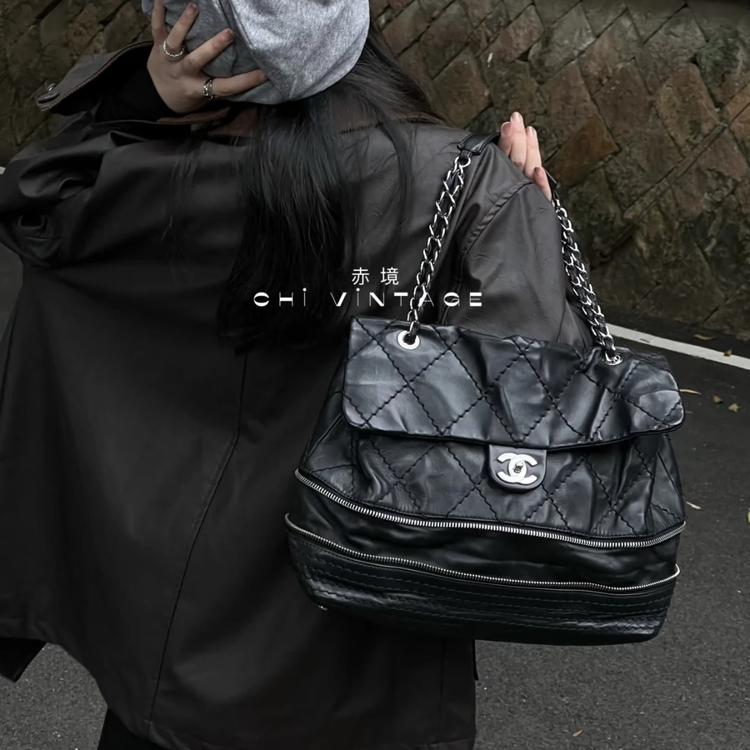 95新 Chanel/香奈儿 3357 黑银拓展外缝线机场托特单肩包06-08