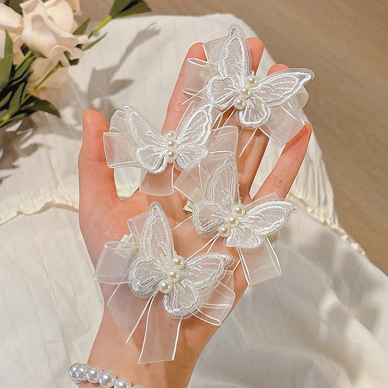 网纱蝴蝶珍珠发夹女2025新款高级感森系仙美侧边编发小号发卡头饰