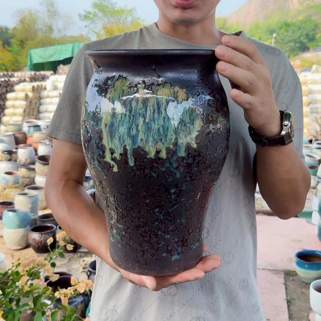 紫砂花盆口20高31.5（一个美人鱼姹寂琉璃