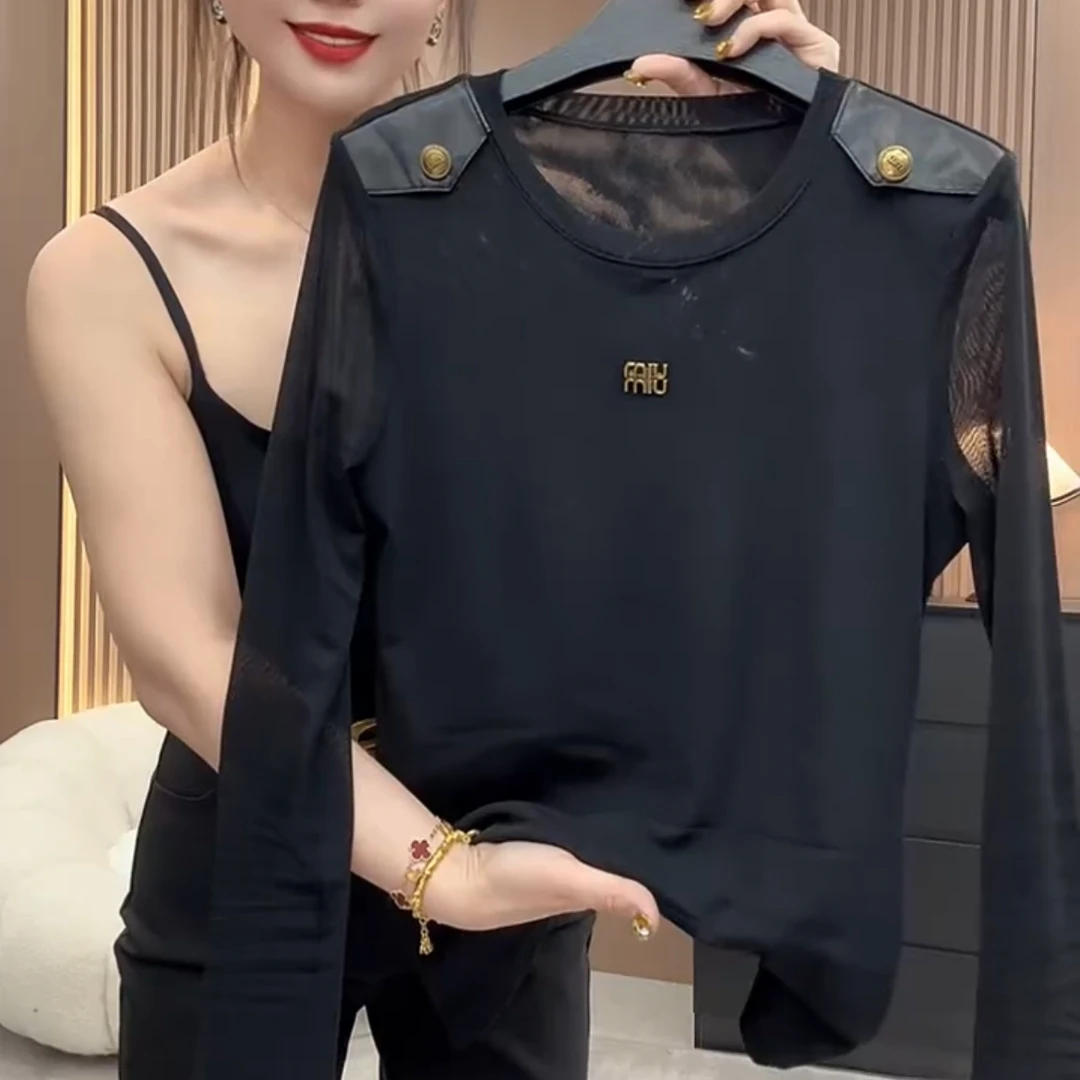 新款洋气网纱拼接弹力显瘦百搭上衣