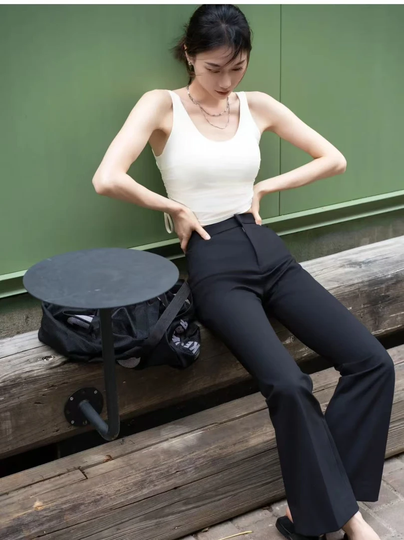 【胜华严选】简约一字口袋垂感微喇休闲女裤6097