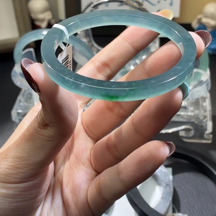 翡翠未镶嵌手镯海蓝阳绿58
