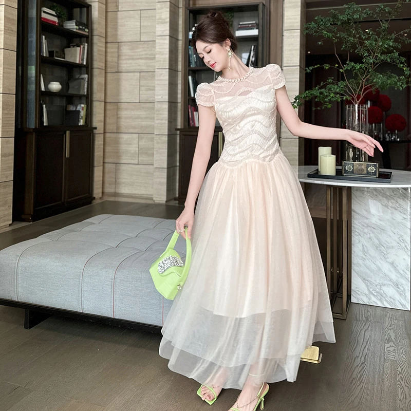 新款气质白色夏季复古法式赫本风名媛显瘦优雅时尚连衣裙 21723