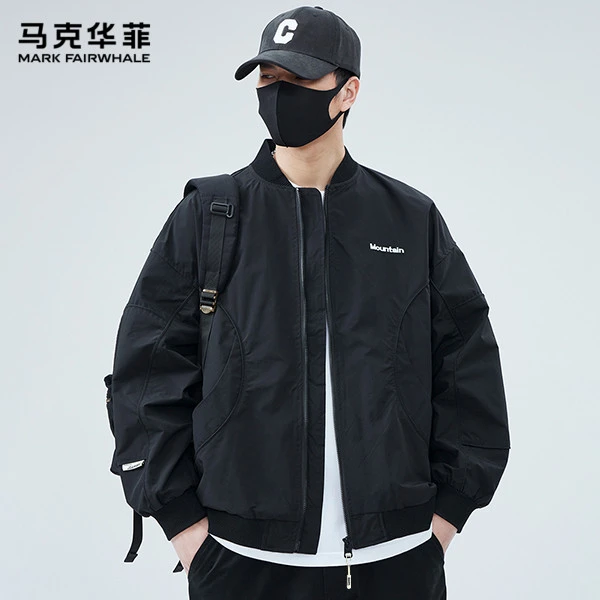 马克华菲春秋季男士抗皱工装风美式夹克韩版立领宽松休闲百搭外套