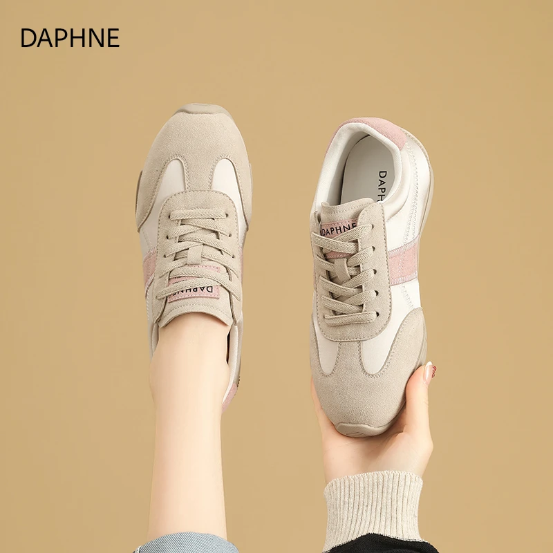 达芙妮德迅鞋女2025夏季新款拼色系带透气运动休闲百搭软底阿甘鞋