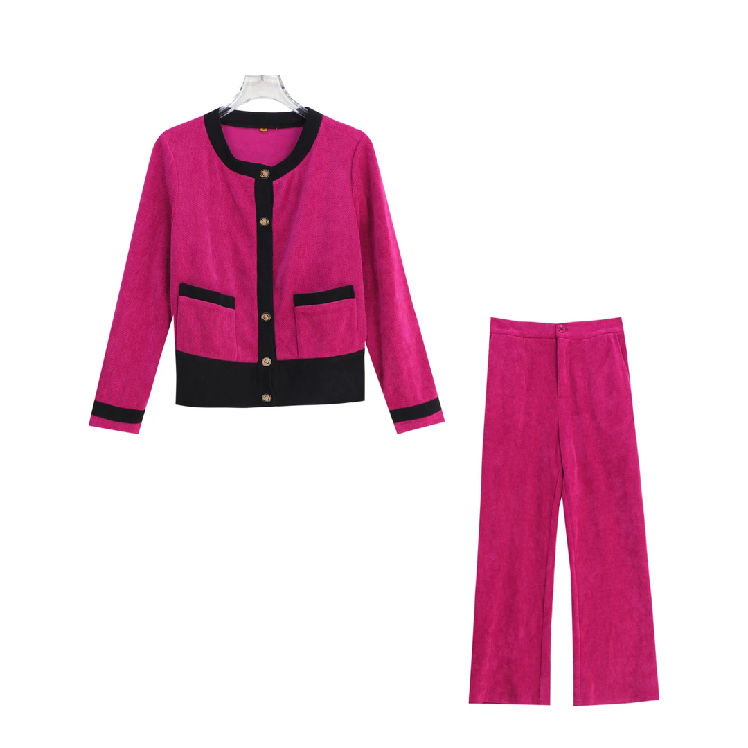 撞色拼接设计感小众上衣高腰显瘦长裤套装S3260