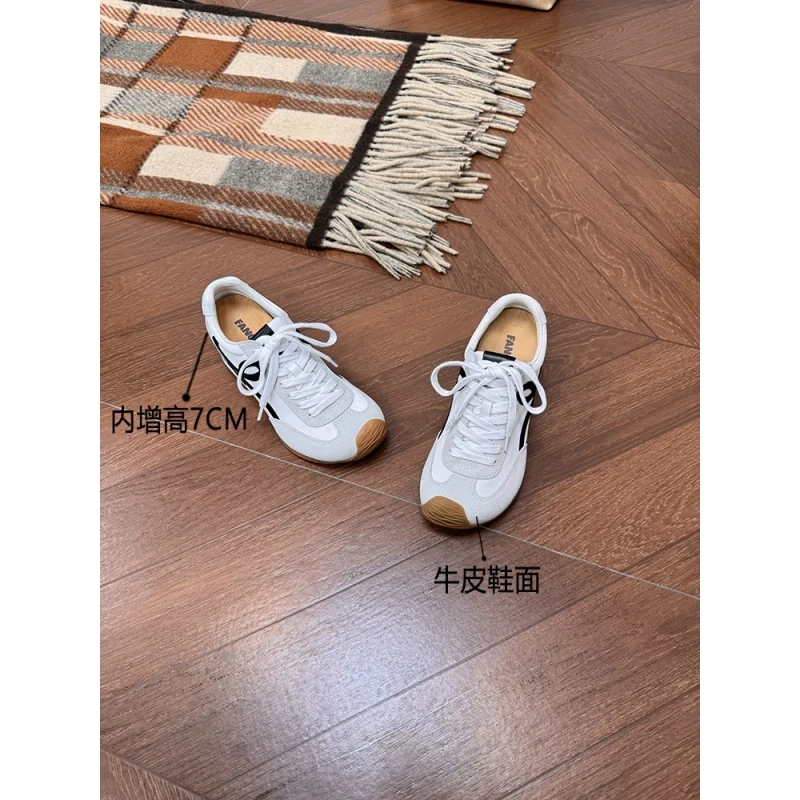 牛皮版内增高7cm复古透气阿甘鞋运动休闲鞋春夏百搭软底德训鞋女