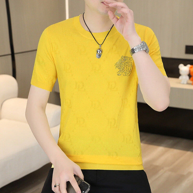 夏季冰丝伊力特针织短袖欧货男士休闲时尚百搭潮流圆领T恤25239