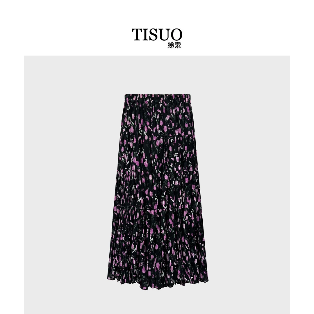 TISUO/绨索 百搭法式小碎花压皱蛋糕裙 TS843005