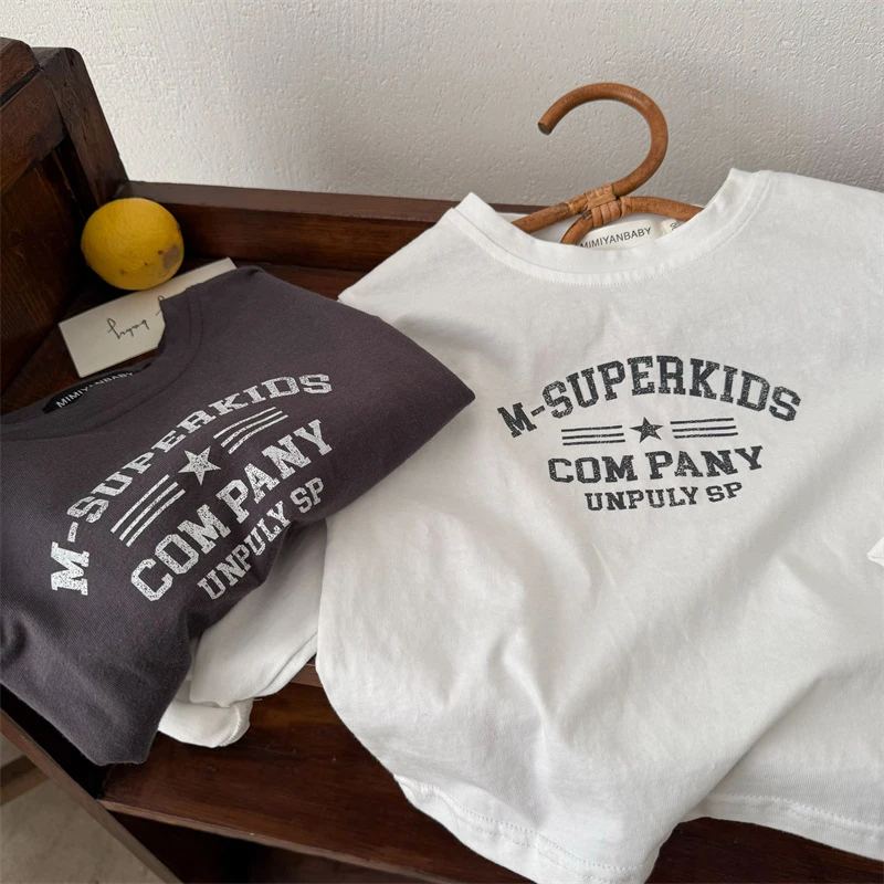 儿童T恤2025春季新品男女童印花字母打底衫宝宝百搭长袖T恤