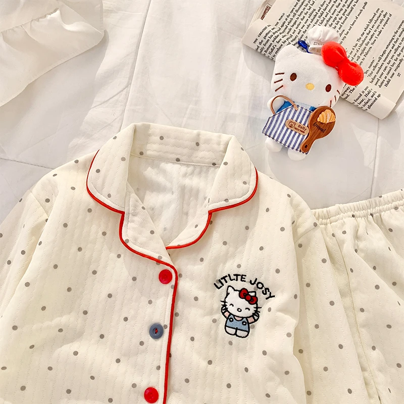 空气棉夹层加厚儿童睡衣女秋冬季女童KT保暖冬天童装家居服套装