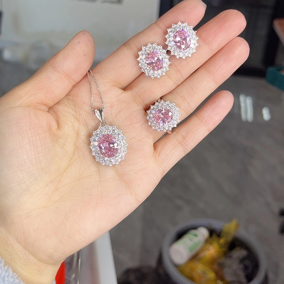 颈饰彩色蓝宝石银S925镶嵌套装