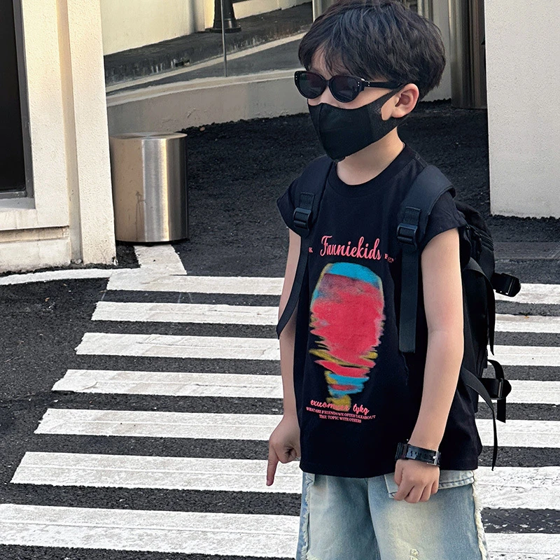 男童薄款背心2025夏季新款韩版洋气夏装中小童帅气无袖T恤潮