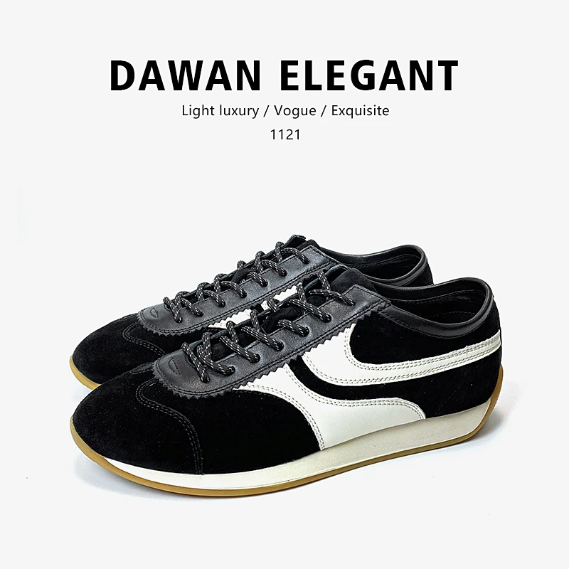 黑白配色头层牛皮男鞋子阿甘鞋运动休闲鞋牛反绒男式德训鞋真皮潮