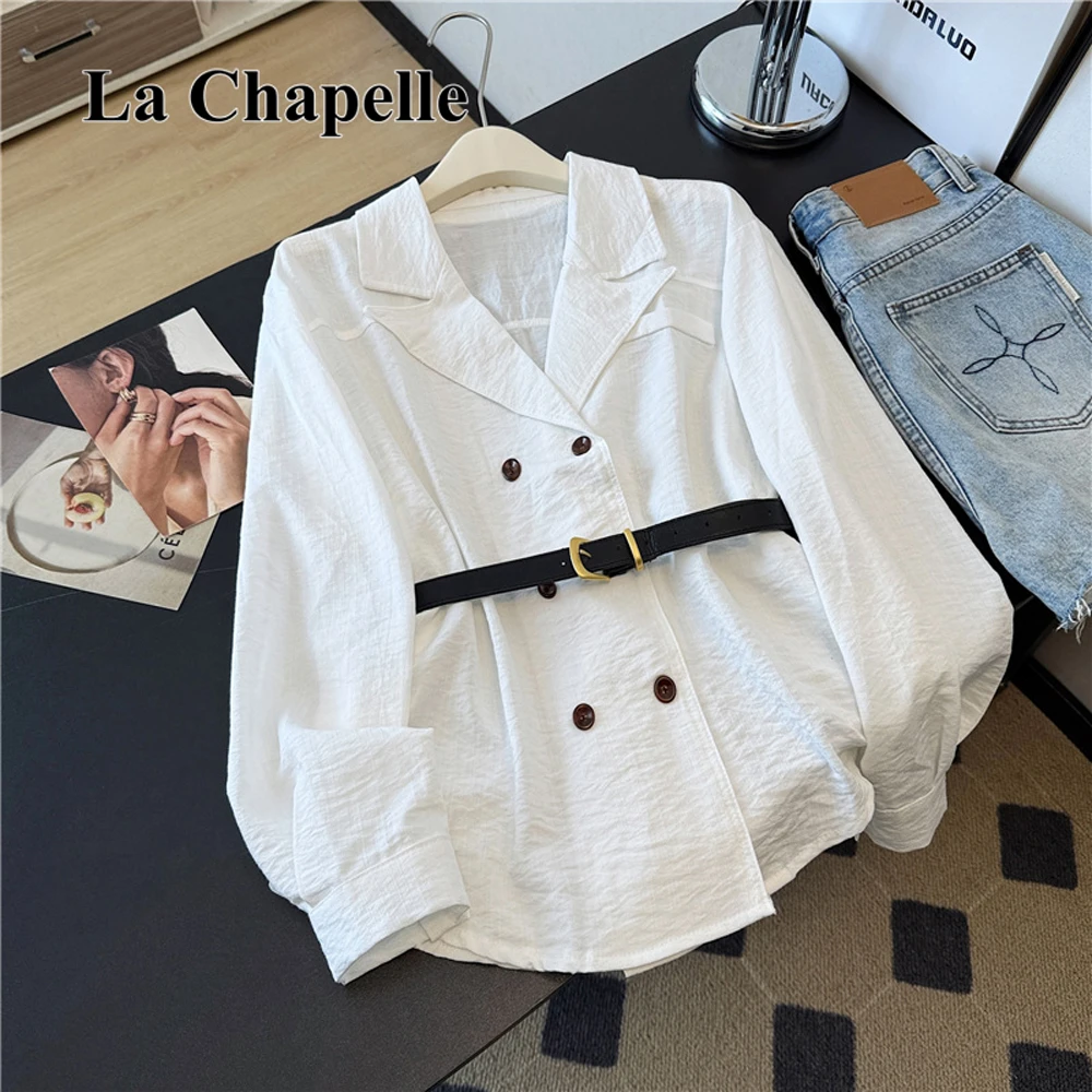 拉夏贝尔2025秋季新款气质正肩时髦衬衫女小众收腰显瘦高级感上衣