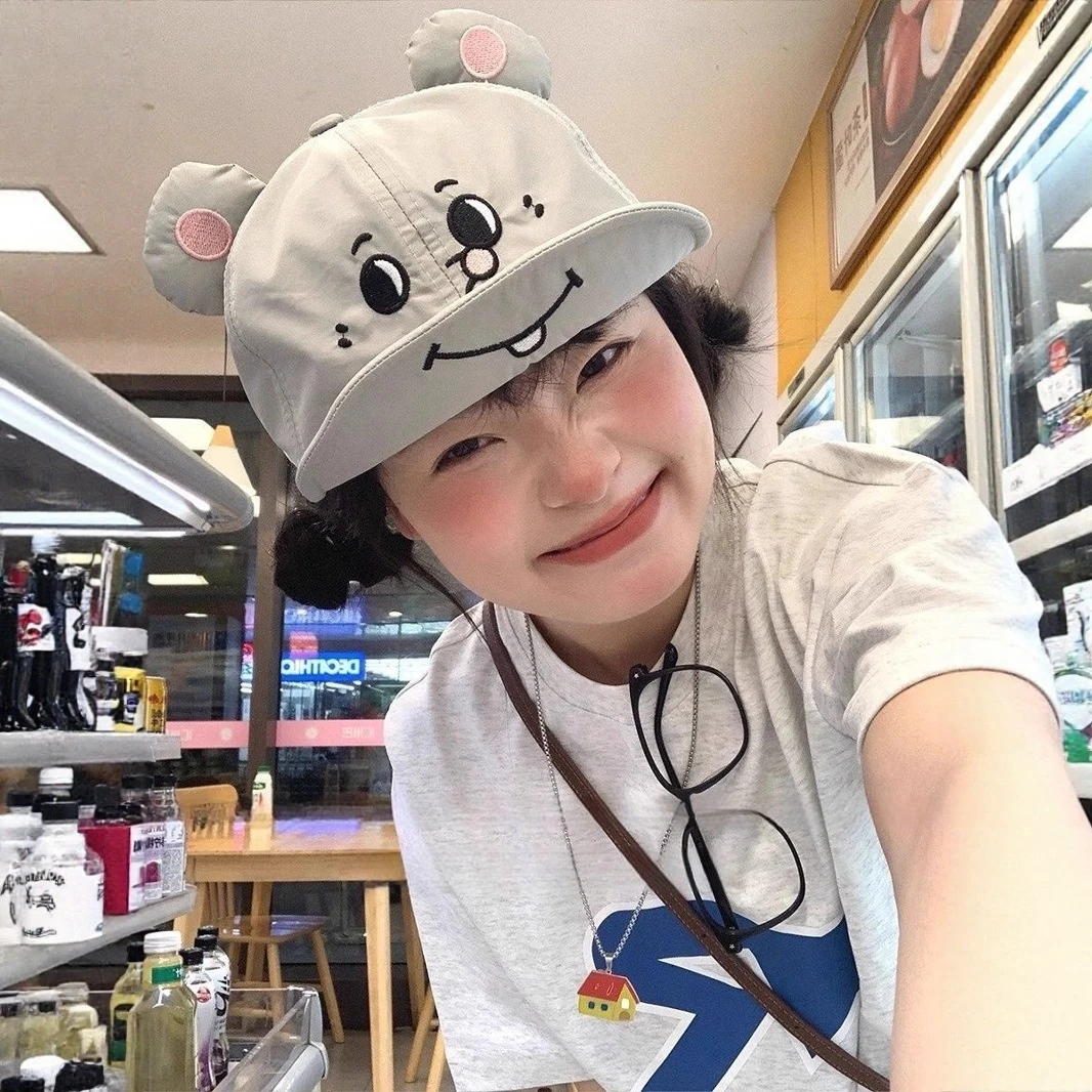 美叽和大鼠可爱超萌灰耗子休闲棒球翻檐鸭舌帽子女夏轻薄透气遮阳