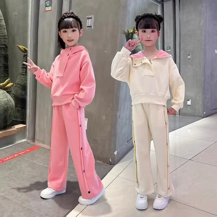 女童秋装连帽卫衣套装2025新款中大童韩版女孩直筒裤运动两件套潮